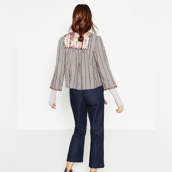 Zara Embroidered Boho Tie Front Open Cardigan size M - Picture 6 of 12